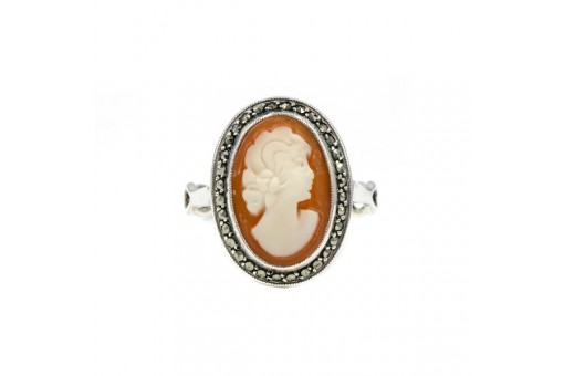 Ring mit Gemme Kamee und Makasiten in 800 Silber Antik Gr. 57 Sammlerstück