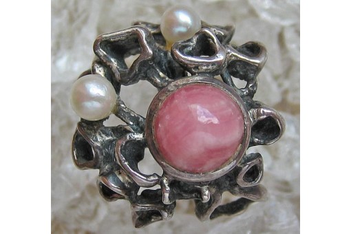 Ring in 835 er Silber mit Rhodochrosit antik Gr. 52 Tracht Sammlerstück