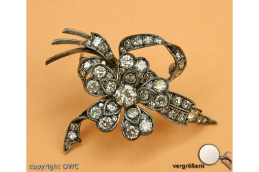 Silber Brosche Pin Diamanten Brillanten antik Sammlerstück