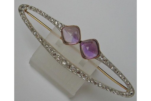 Brosche Nadel mit Amethysten und Diamantrosen 585 Gold antik Sammlerstück