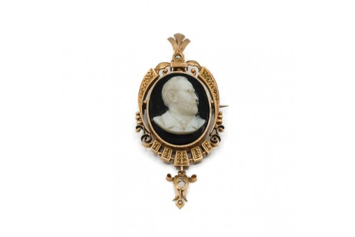 Brosche Anhänger mit Onyx 585 14 kt Gold Perle Herren Kamee antik Sammlerstück