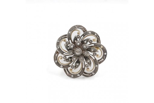 Brosche mit Diamantrosen antik in Silber mit 18 Kt. 750 Gold Sammlerstück