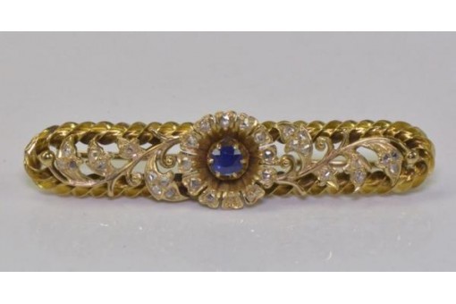 Brosche Nadel mit Safir Saphir Diamant rosen 14 Kt. 585 Gold antik Sammlerstück