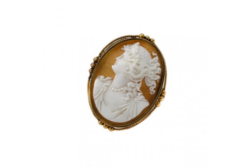 Brosche Gemme mit Dame aus Muschelschalen in 585 14kt Gold antik Sammlerstück