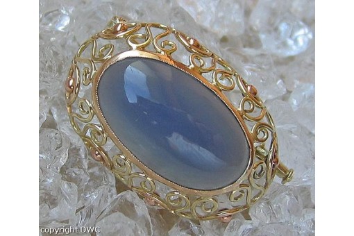 Ansteck Nadel Brosche mit Chalcedon in 14 Kt. 585 Gold antik Sammlerstück