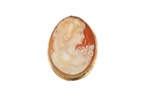 Brosche / Anhänger mit Muschelgemme Dame Kamee in 585 Gold antik Sammlerstück