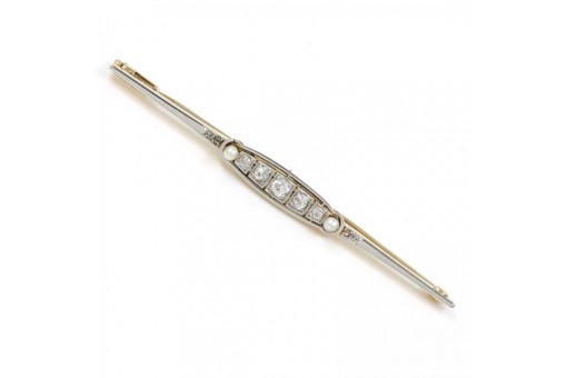 Brosche Nadel mit Perlen Diamanten antik in aus 14 Kt. 585 Gold Sammlerstück