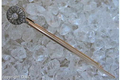 Brosche Nadel mit Diamant Solitär Altschliff in 14 Kt 585 Gold Sammlerstück