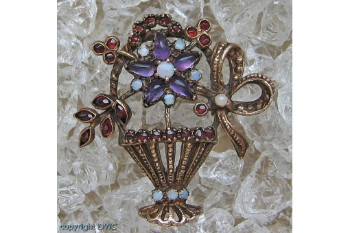 Nadel Brosche mit Blumen Granat Amethyst in Silber Jugendstil antik Sammlerstück