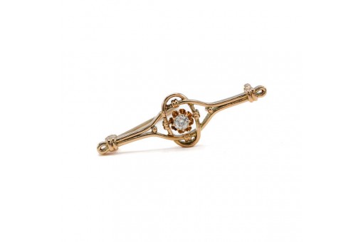 Brosche mit Altschliffdiamant 0,15 ct. in 14 Kt. 585 Rosegold antik Sammlerstück