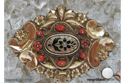Nadel Brosche mit Korallen in Schaumgold Biedermeier Tracht antik Sammlerstück