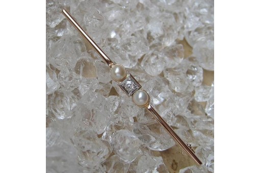 Nadel Brosche mit Perlen Altschliffdiamant in 14 Kt 585 Gold Sammlerstück
