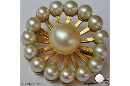 Ansteck Nadel Brosche Perle in 14 kt. 585 er Gold mit Perlen Sammlerstück