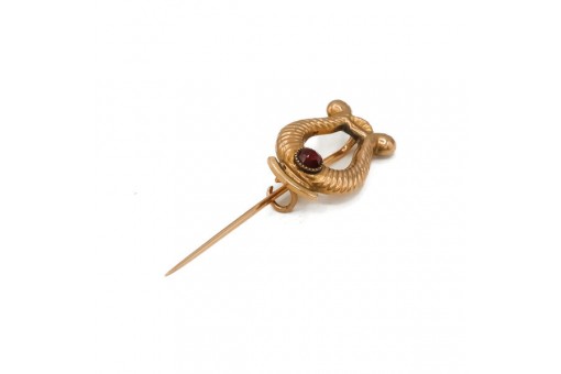Anstecknadel Harfe mit Granat in 585 14kt Gold für Krawatten antik Sammlerstück
