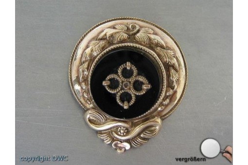 Brosche Anstecknadel in Schaumgold Onyx Biedermeier antik Sammlerstück