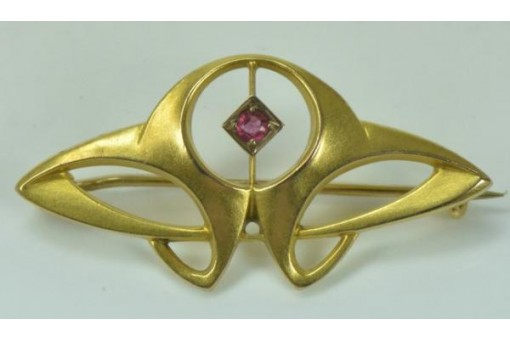 Nadel Brosche mit Rubin Jugendstil in 8 Kt. 333 Gold antik Sammlerstück