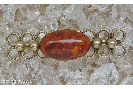 Bernsteinbrosche Brosche mit Bernstein aus 835 Silber Nadel Sammlerstück