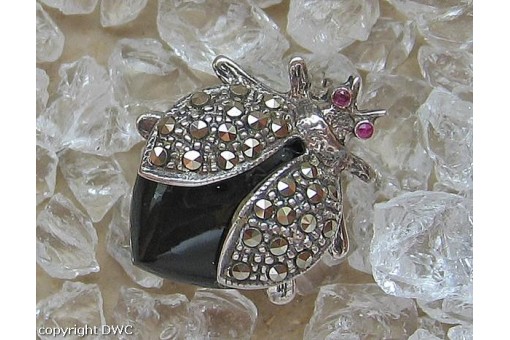 Onyxbrosche Brosche Onyx Käfer Markasiten in 925 Silber Sterling Sammlerstück