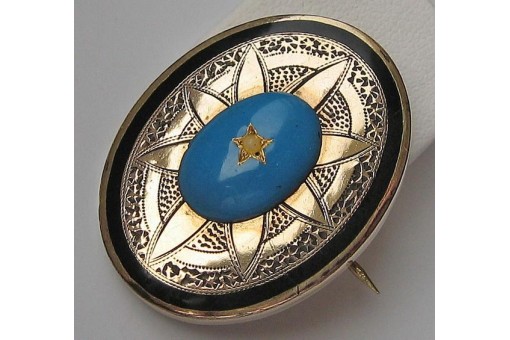 Brosche Biedermeier emailliert mit Perle blauem Stein antik Tracht Sammlerstück