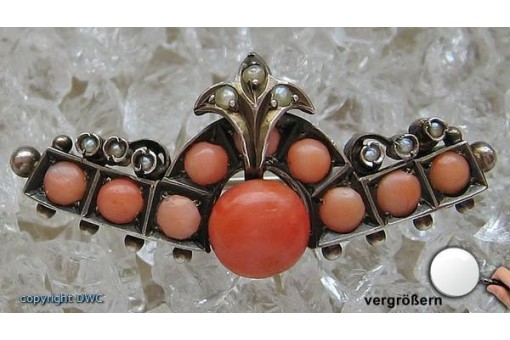 Korallenbrosche Silber Brosche mit Koralle antik Jugendstil Brooch Sammlerstück