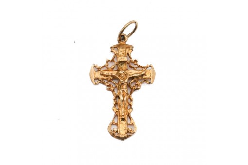 Anhänger Kreuz Kruzifix in 14 kt 585 Rotgold Pendant Antik Glauben