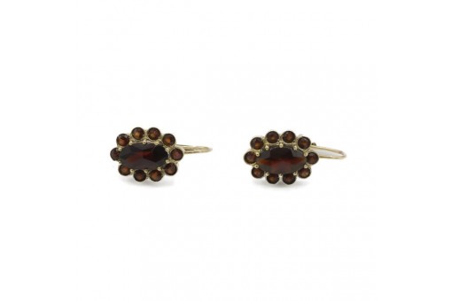 Ohrringe mit 11 Granate Garnet in 585 14kt Gold Hänger Antik 