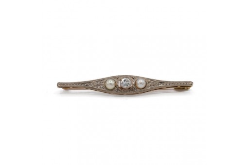 Brosche Nadel mit Perlen und Diamanten Art déco in 14 Kt. 585 Gold brooch
