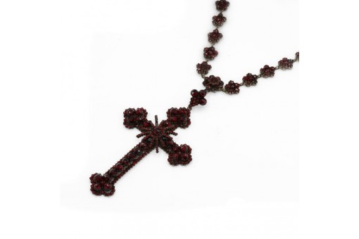 Kette mit Granate und Kreuz Tracht Länge: 45 cm antik Sammlerstück