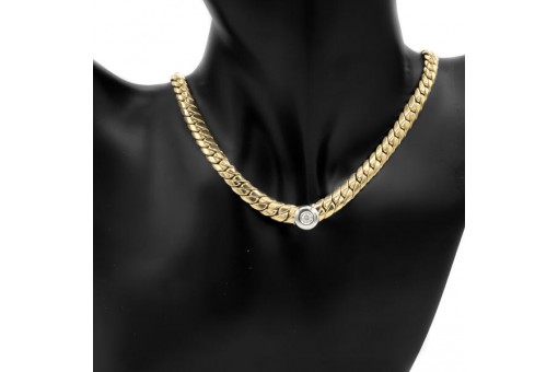 Collier im Panzerdesign mit Brillantsolitär 0,25 ct. in 14 Kt 585 Gold 44 cm