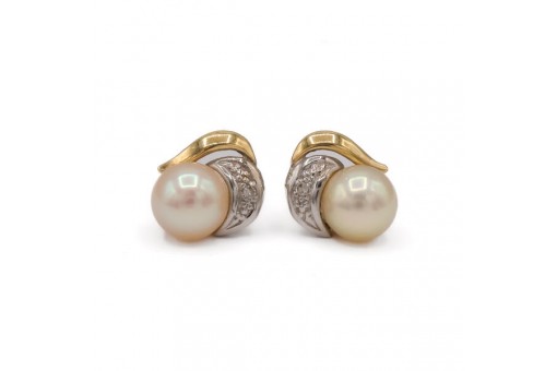 1 Paar Ohrringe Ohrstecker mit Perlen und Diamanten in 14 Kt. 585 Gold