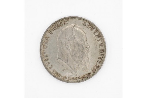 Silbermünze 5 Mark Kaiserreich Prinzregent Luitpold von Bayern J. 50