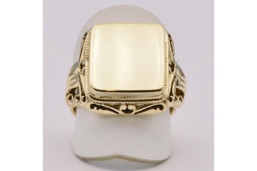 Siegelring Herrenring zum gravieren Wappen in 585 14 Kt. Gold Ring Gr. 59