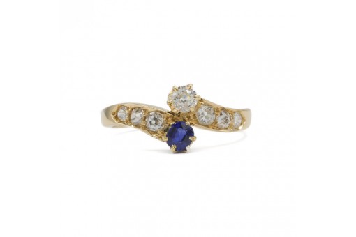 Ring England mit Safir und Diamanten 18 Kt. 750 Gold Sammlerstück Gr. 53