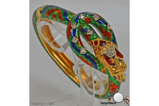 Arm Spange Schlangen Reif 18 kt. 750 Gold Emaille Email Diamanten 