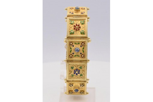 Goldarmband in 18 Kt Gold mit Emaille und 4 Saphire Sammlerstück