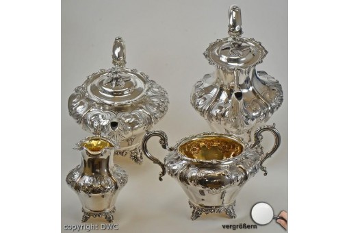 Service Kaffee Tee in 925 er Sterling Silber antik um 1842 England London RAR 