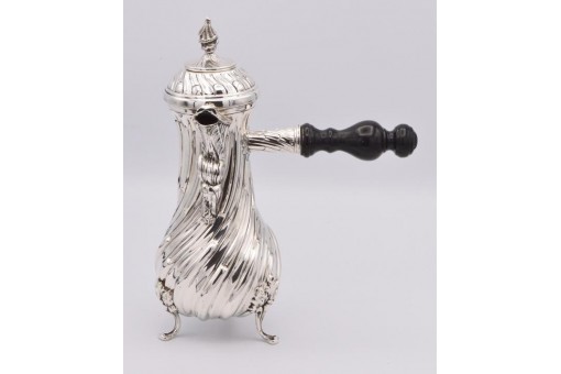 Schokoladen Kanne mit Ebenholzgriff in 925 er Silber Holland um 1890 Antik .