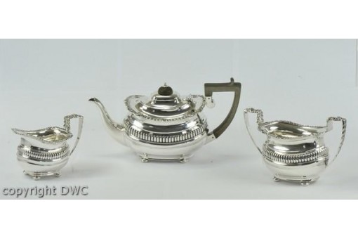 Tee Service Art Deco England Chester Antik aus 925 er Silber Kanne Zucker