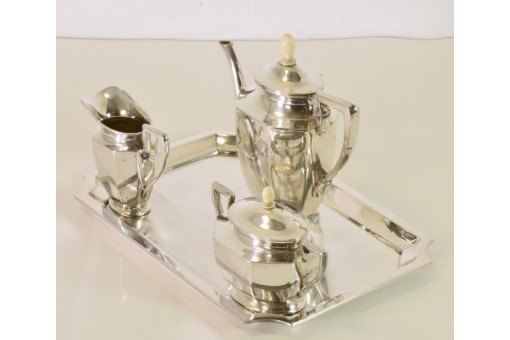Silberservice Moccaservice mit Tablett in 835 Silber WTB RESSING antik silver .