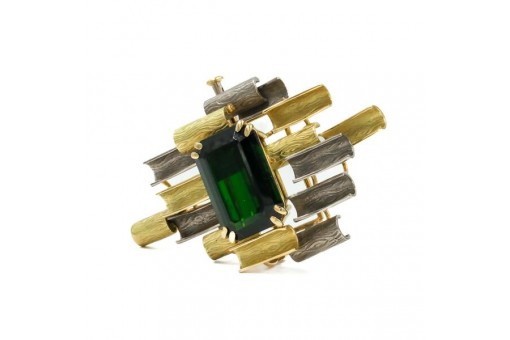 Anhänger Marke Mulin mit Turmalin in 750 18 Kt Weiß Gelb gold Brosche Brooch   