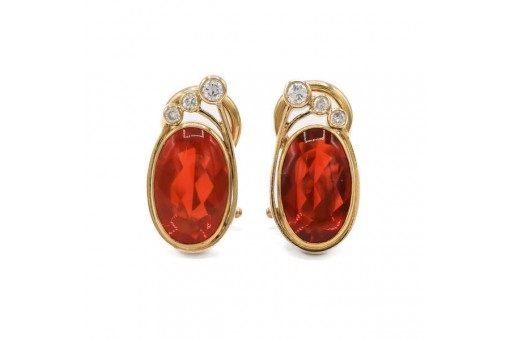 1 Oaar Ohrringe Ohrclips mit Feueropalen und Brillanten in 18 Kt. 750 Gold