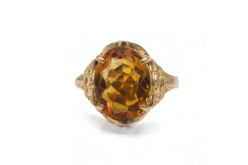 Ring mit Citrin Zitrin in 18 Kt. 750 Ros&eacute;gold antik Sammlerst&uuml;ck Gr. 56