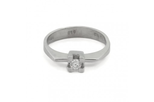 Ring mit Brillant Solit&auml;r Diamant 0,10 ct. in 14 Kt. 585 Wei&szlig;gold Gr. 49
