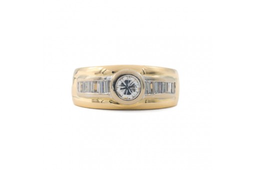 Ring Bandring mit Brillant und Diamanten in 18 Kt. 750 Gold Gr. 55