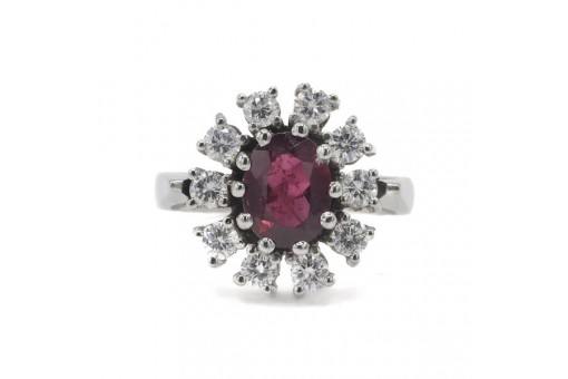 Ring mit Rubin und 10 Brillanten 1,0 ct. in 14Kt. 585 Wei&szlig;gold Gr. 57