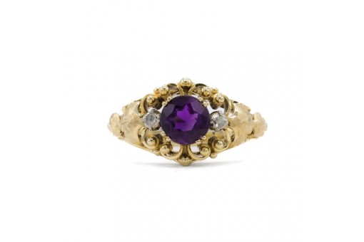 Ring mit Amethyst und 2 Diamanten ib 14 Kt. 585 Gold Gr. 59