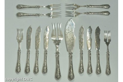 Fisch besteck aus 800 er Silber 6 Gabel 6 Messer 2 Vorleger Jugendstil 