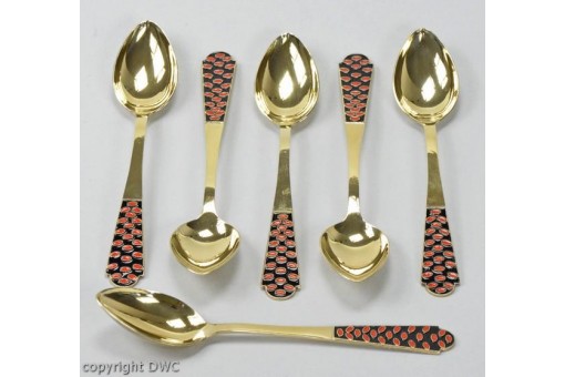 6 Kaffeel&ouml;ffel Teel&ouml;ffel Silberl&ouml;ffel Silber Russland Emaill&ouml;ffel silver spoon .
