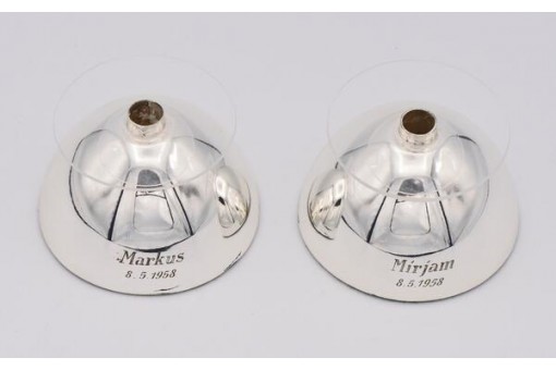 1 Paar Kerzenleuchter Kerzenst&auml;nder mit Tropfschale aus Glas in 835 Silber.