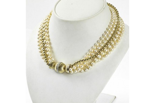 Collier 5-reihig mit Perlen Brillanten Diamanten 18 Kt 750 Gold 45 cm 